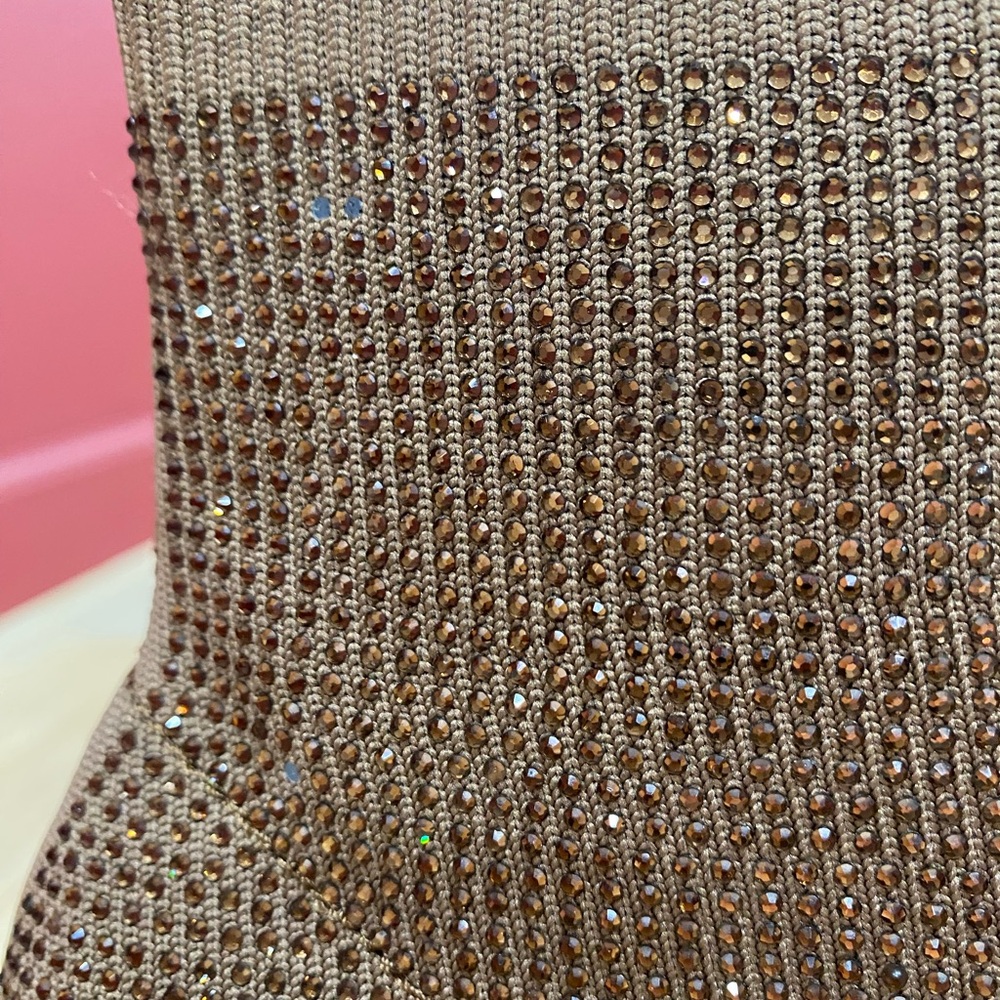 Wild Pair Baybe Brown Crystal Rhinestone Booties 3.5 inch Block Heels Size 5.5 - Picture 8 of 13
